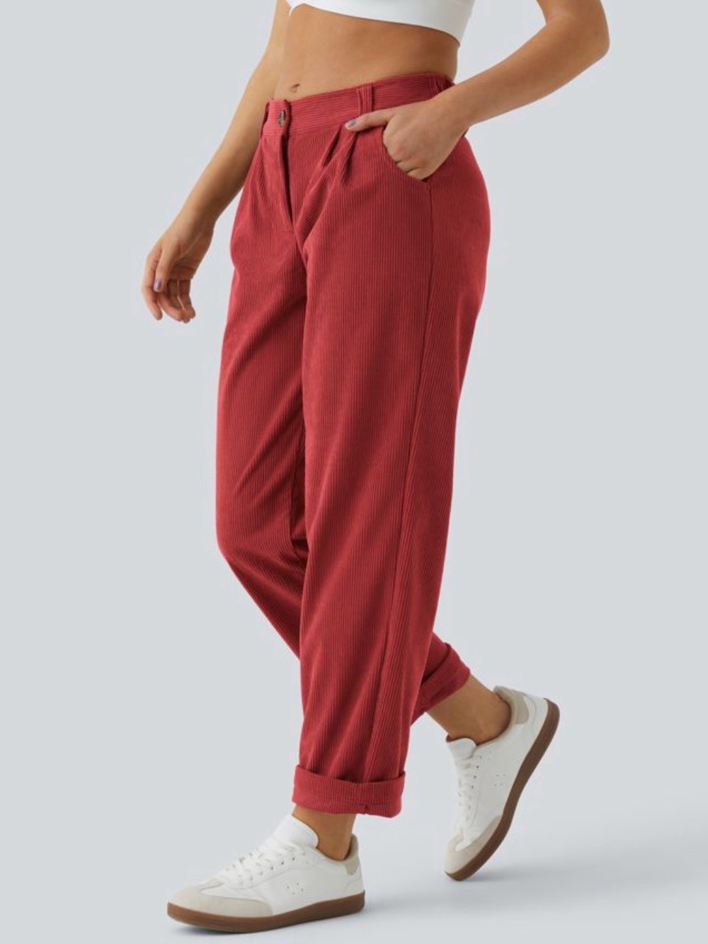 HALARA Red Corduroy Straight-Leg Pants